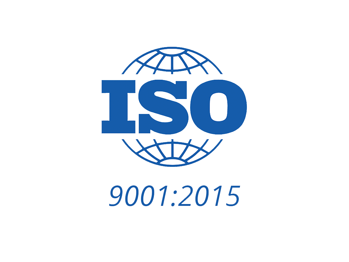 Logo ISO 9001:2015: simbolo circolare con scritta 'ISO 9001:2015 Quality Management System